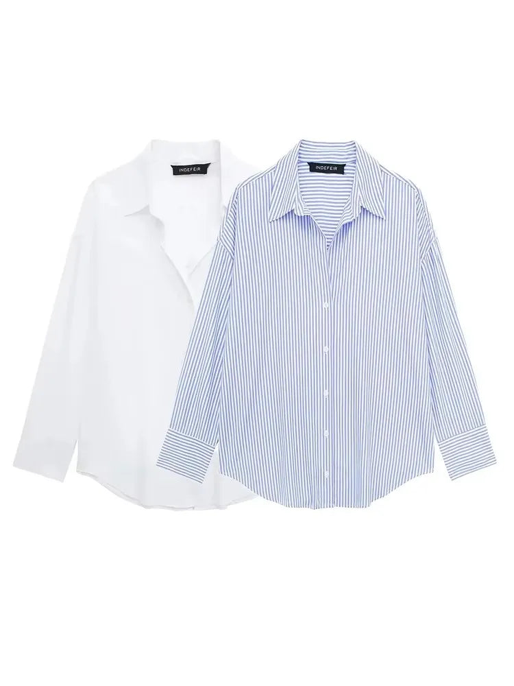 Women's Elegant Lapel Long Sleeve Loose Blouse — Office Lady Button-Down Shirt | 5 Colors | XS–L