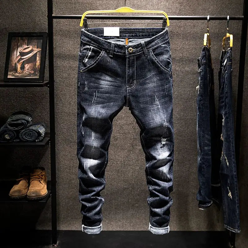 Men's Slim Fit Ripped Stretch Jeans – Distressed Denim