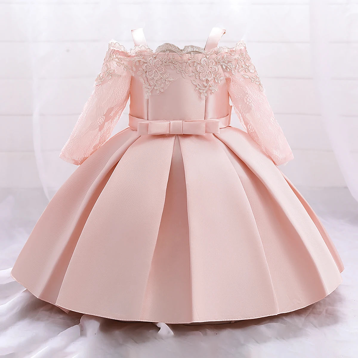 Toddler Baptism Party Baby Girls Dresses Long Sleeve 1st Birthday Princess Wedding Prom Dress Girl Lace Flower Chritsmas Costume