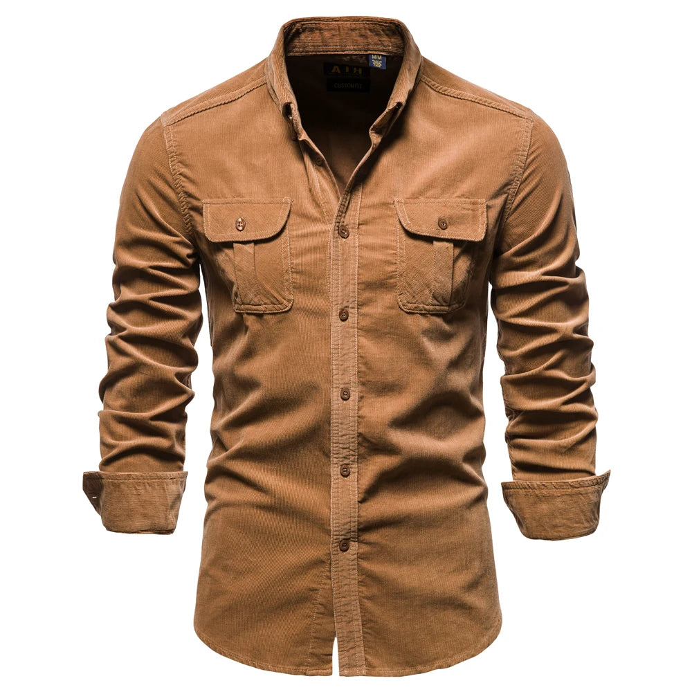 Men's Cotton Corduroy Shirt – Slim Fit Button-Down Casual Streetwear