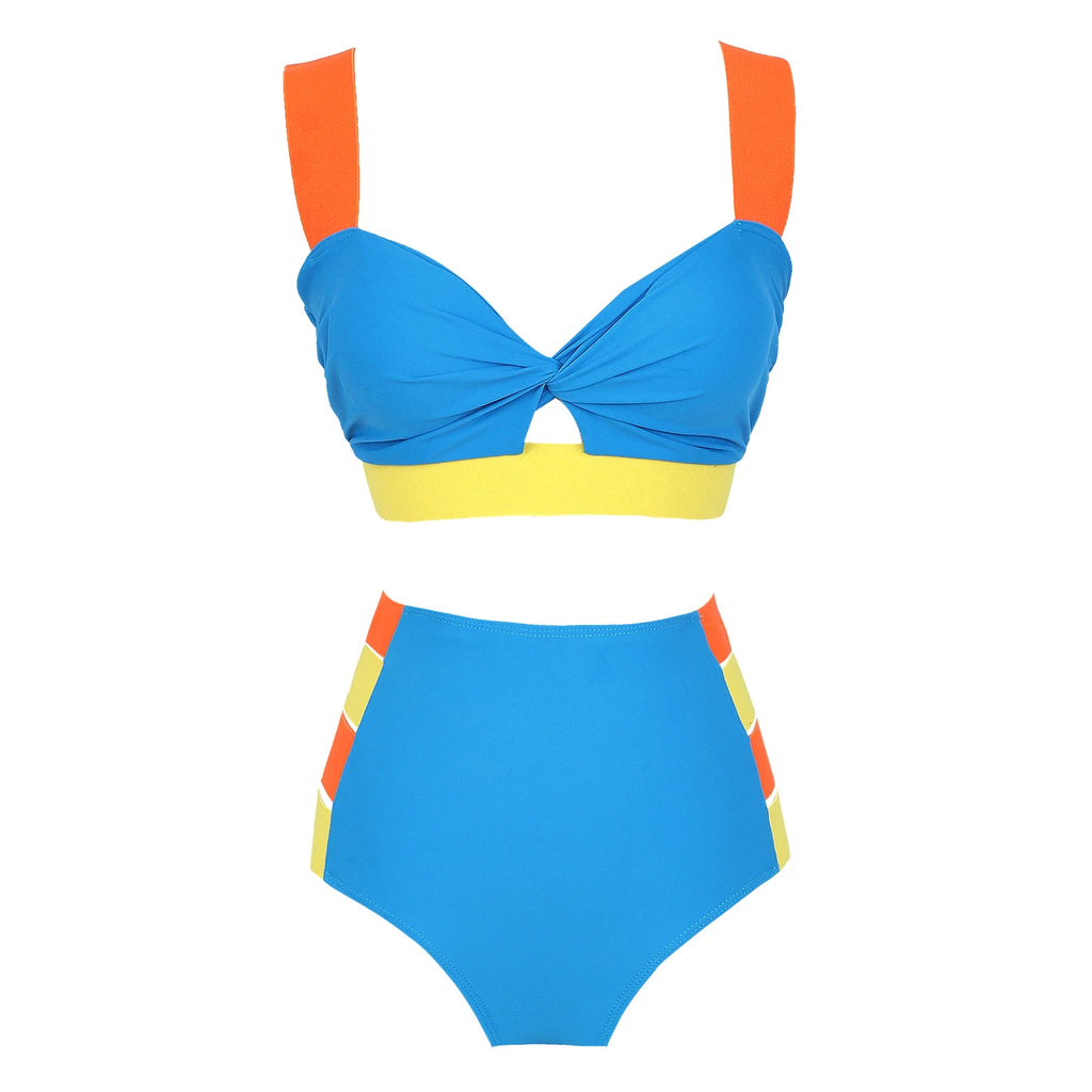 2025 New Push Up Single Shoulder Stripe Women Bikini Set High Cut Printed Bottom Padded Swimwear Summer Beachwear Bathing Suit