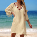 Hand Hook Patchwork Transparent Bikini Cover-Up, Floral Decoration Fashion Casual Dress, Loose-Fitting Style, Women's Swimwear