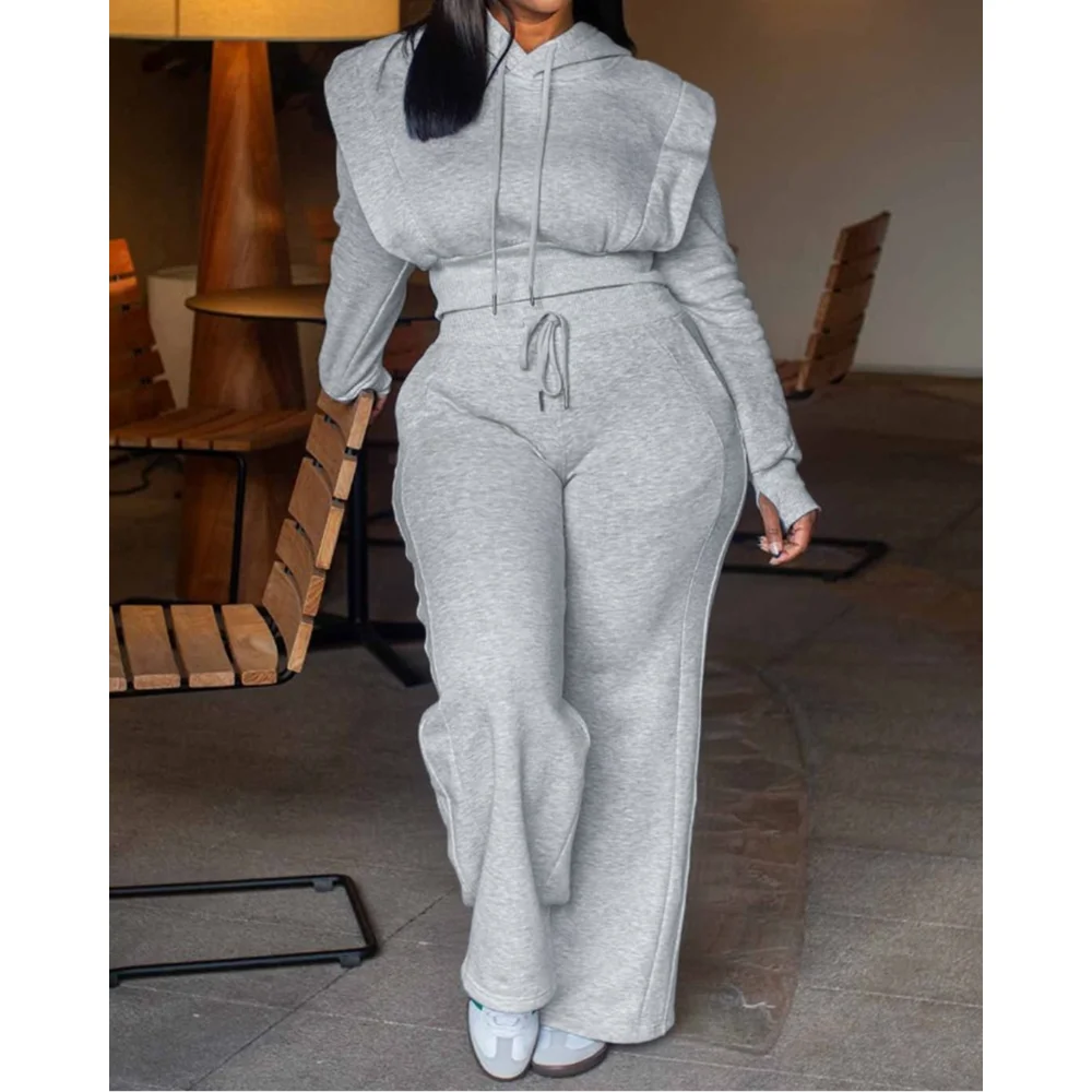 Women's 2-Piece Hoodie & Wide Leg Jogger Set – Slim Fit Casual Loungewear