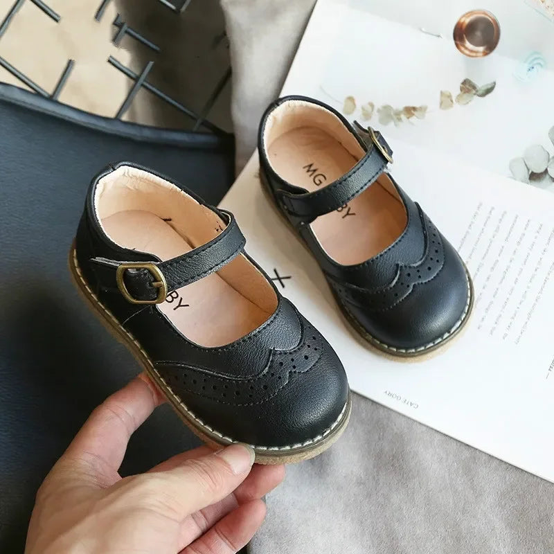 Girls PU Leather Flat Shoes – Kids Casual School Shoes (Size 21–30)