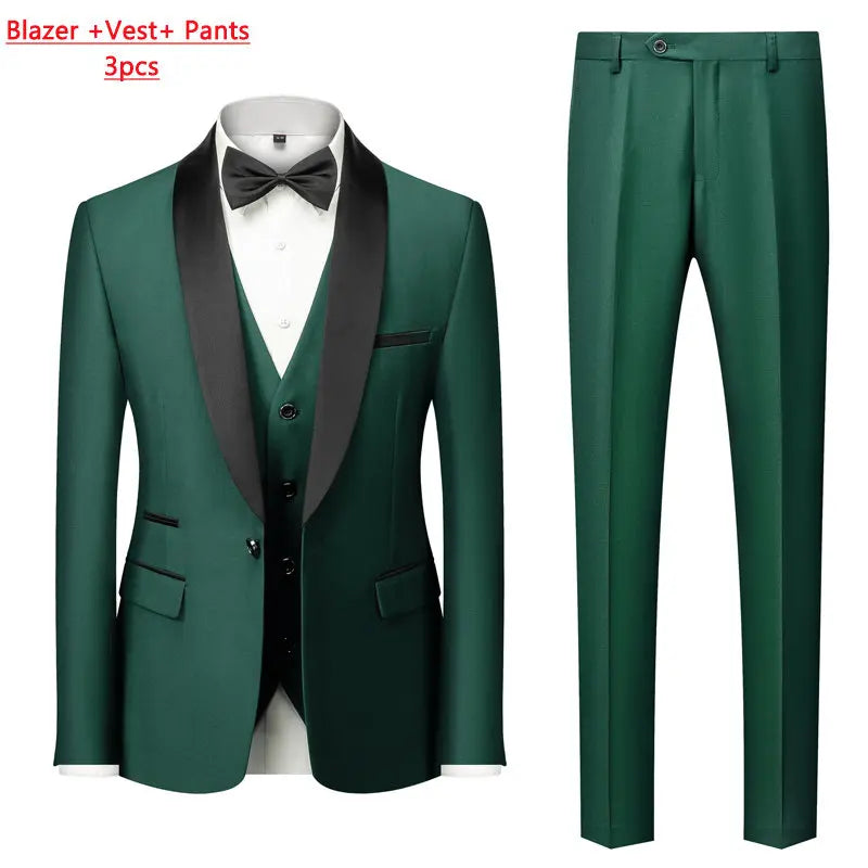 M-6XL Men's Casual Business Have Smoking Suit High End Brand Boutique Fashion Blazer Vest Pants Groom Wedding Dress Party Suit