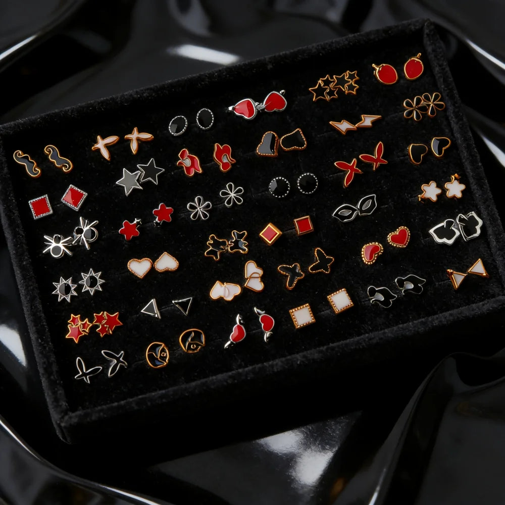 36-Pair Rhinestone Stud Earrings Set | Mixed Geometric Styles for Women