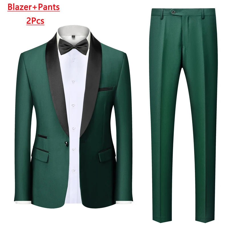 M-6XL Men's Casual Business Have Smoking Suit High End Brand Boutique Fashion Blazer Vest Pants Groom Wedding Dress Party Suit
