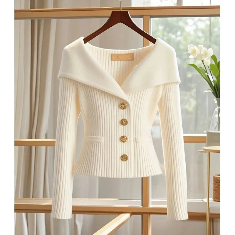 Women's Slim-Fit Knit Cardigan — Long Sleeve Button-Up Sweater Coat
