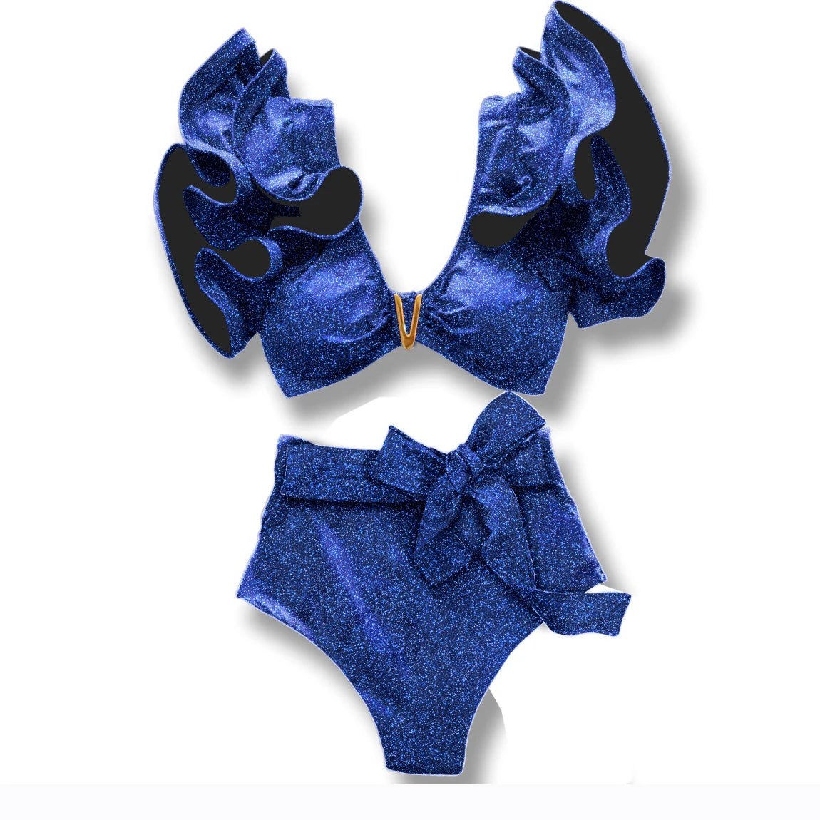 2025 New Sexy High Waist Bikini Sets Ruffle Swimwear Women Swimsuit Print Floral Dots V-neck Beach Wear Bathing Suits Biquini