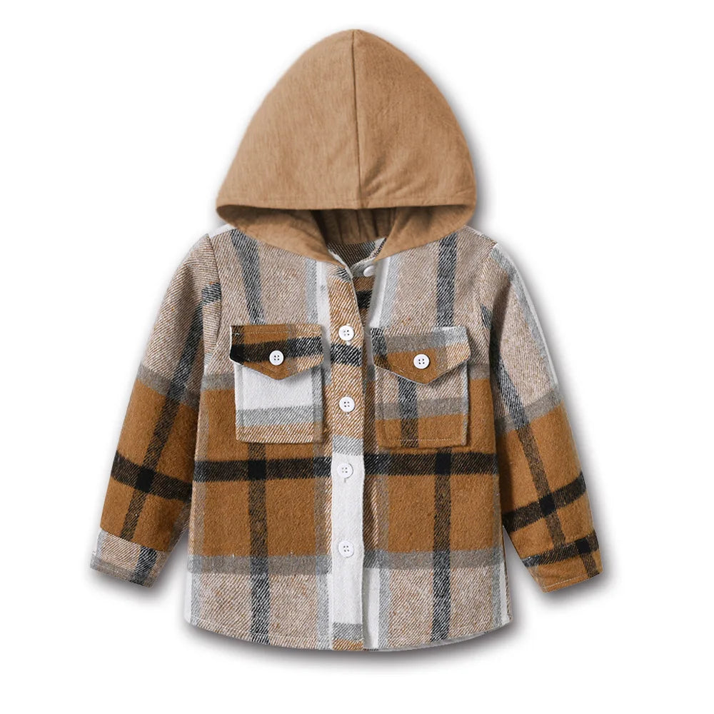 Kids' Korean Plaid Double-Breasted Cardigan Coat – Trendy Unisex Short Jacket for Boys & Girls