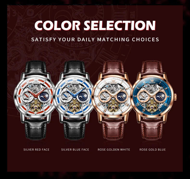 OLEVS 6670 Men's Automatic Mechanical Watch | Skeleton Leather Strap
