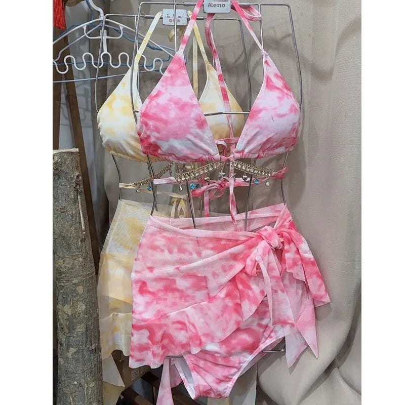 Sexy Bikini Swimsuit for Women Beach Vacation Style Three-Point Mini Dress Slimming Small Chest Ideal for Swimming at Beach