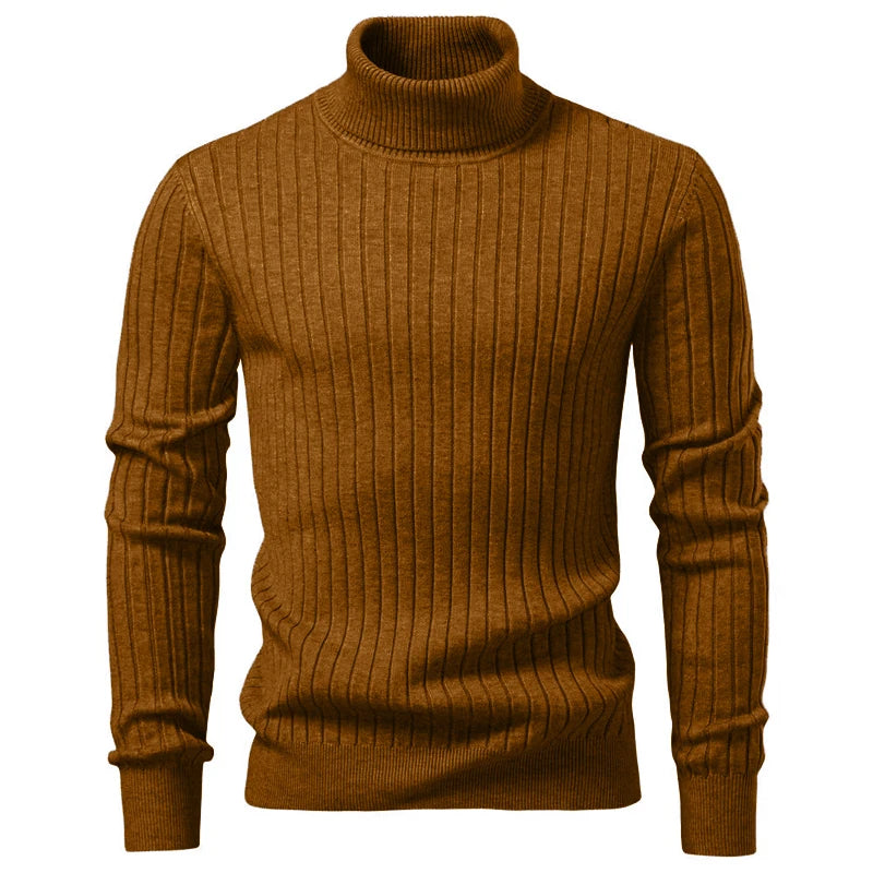 Men's Turtleneck Knit Sweater — Warm Striped Pullover
