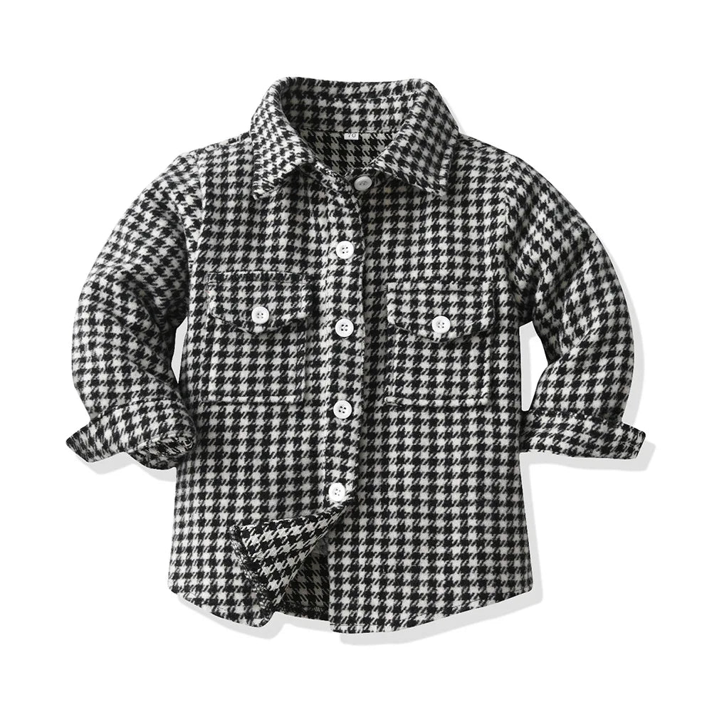 Kids' Korean Plaid Double-Breasted Cardigan Coat – Trendy Unisex Short Jacket for Boys & Girls