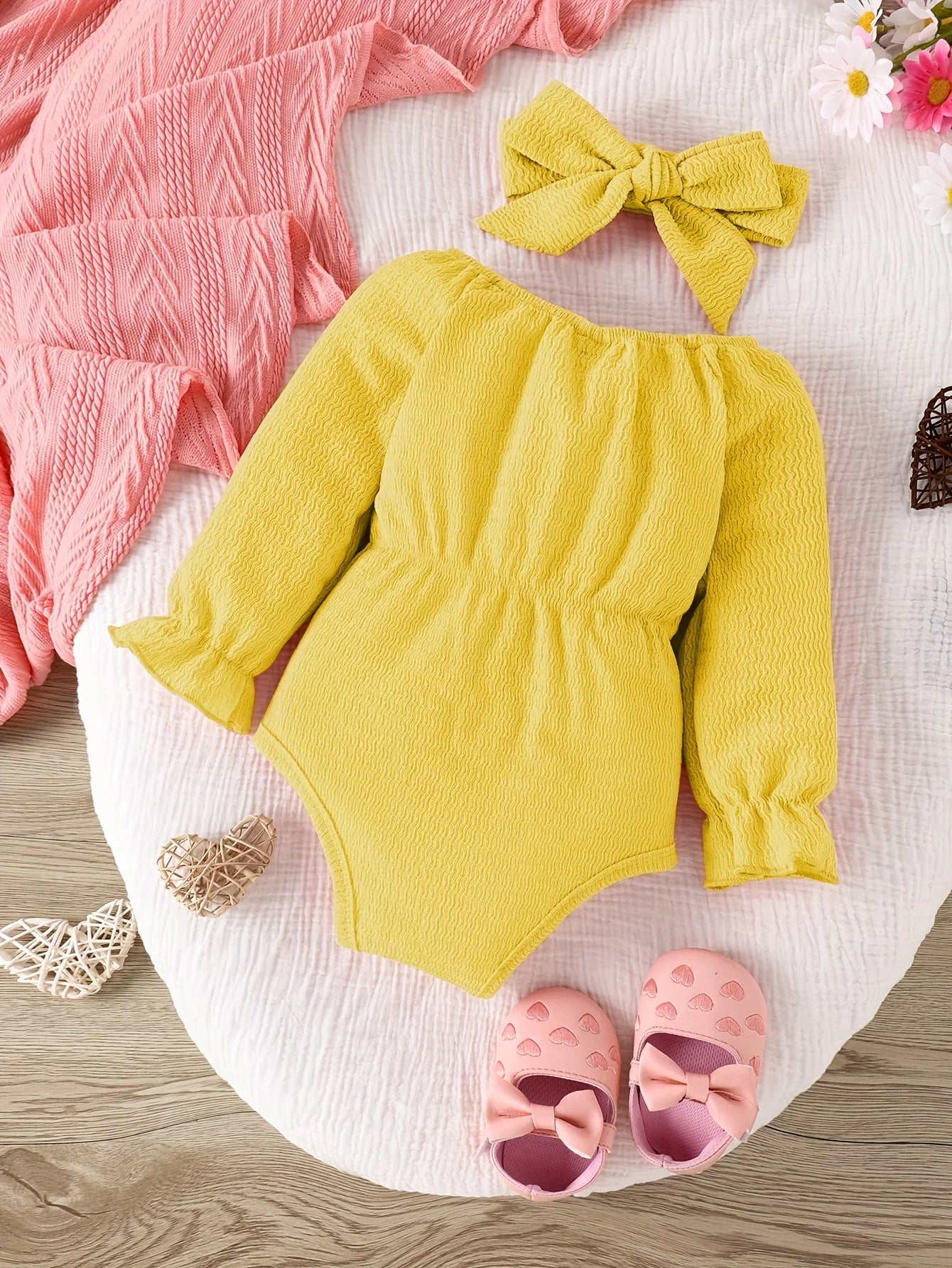 Baby Girl Long-Sleeve Onesie & Kerchief Set — Bow 2-Piece