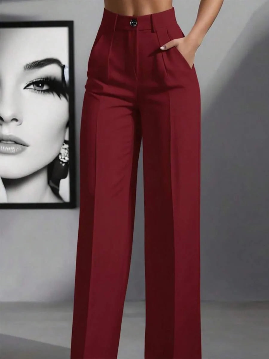 European and American cross-border spring and autumn fashion solid color casual high-waist loose work trousers with pockets