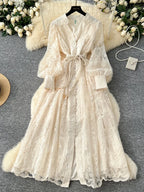 V-Neck Lace Maxi Dress