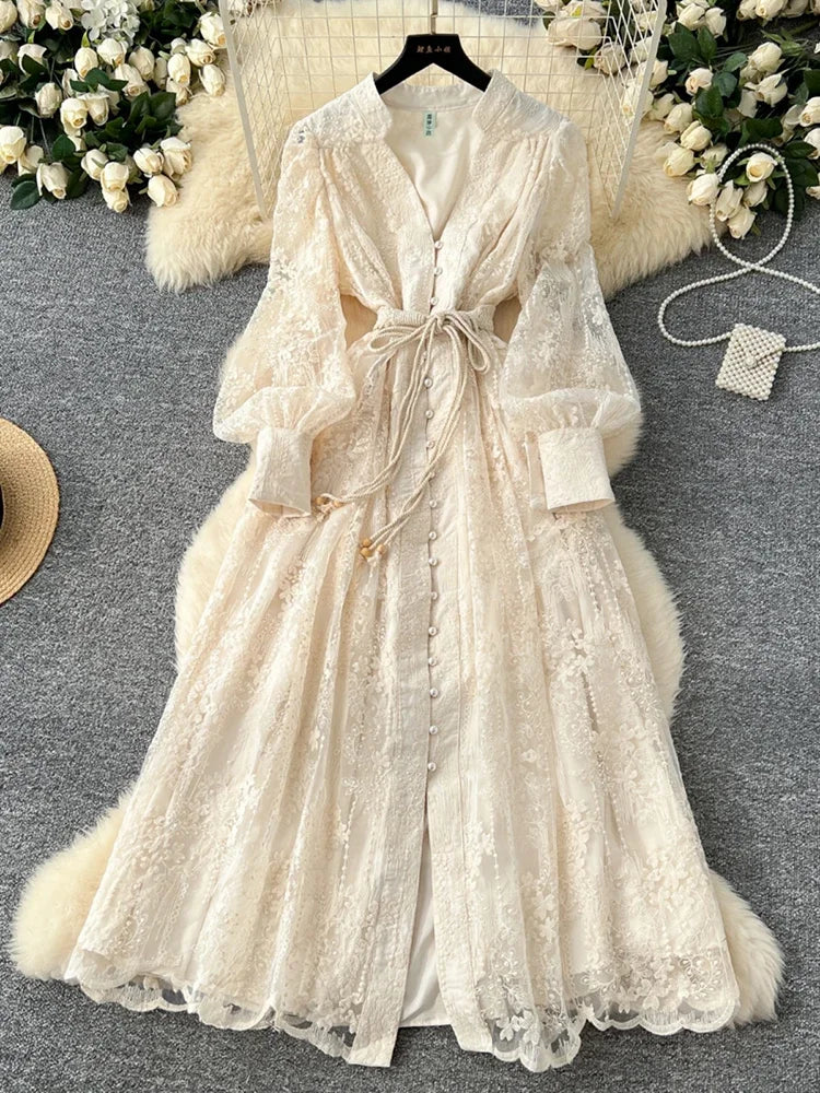 V-Neck Lace Maxi Dress