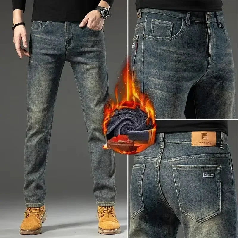 Men's Fleece-Lined Straight Jeans – Warm Winter Denim