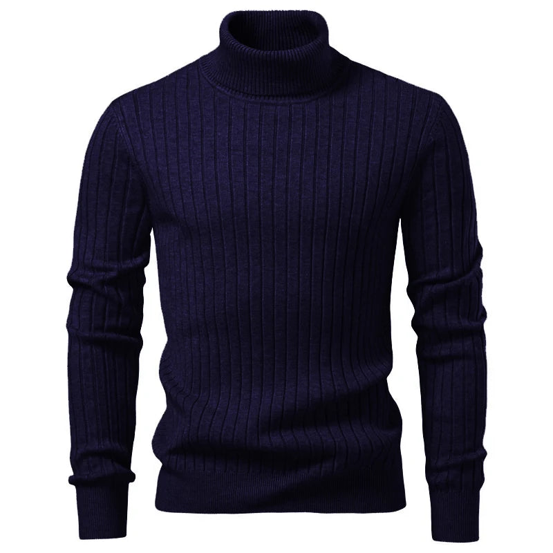 Men's Turtleneck Knit Sweater — Warm Striped Pullover