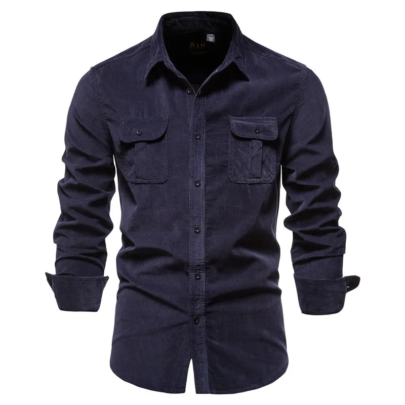 Men's Cotton Corduroy Shirt – Slim Fit Button-Down Casual Streetwear