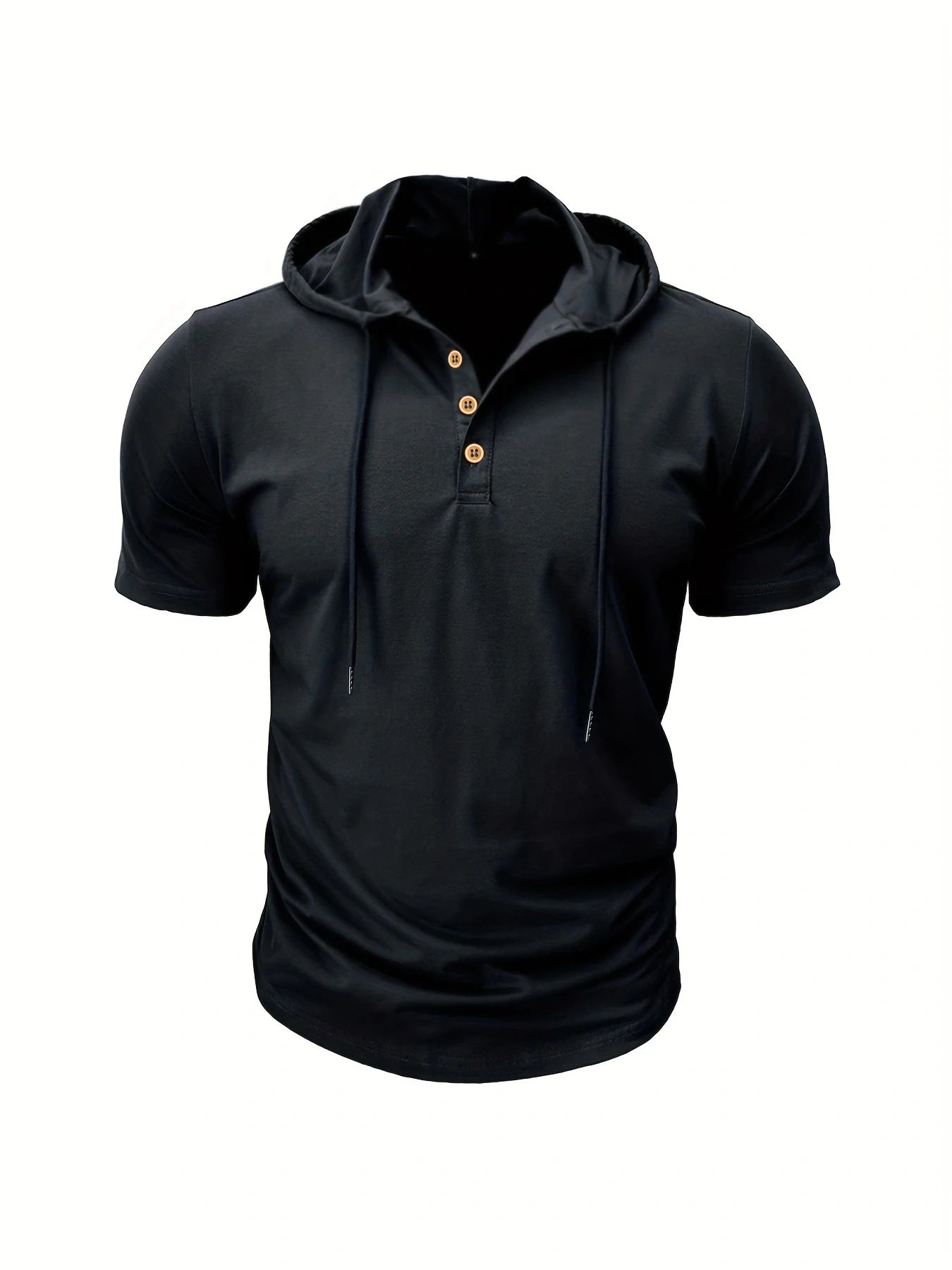 Men's Hooded Short-Sleeved Tees Summer Slim Fitness Quick Dry T-shirt Breathable Sports Tops for Male Bodybuilding