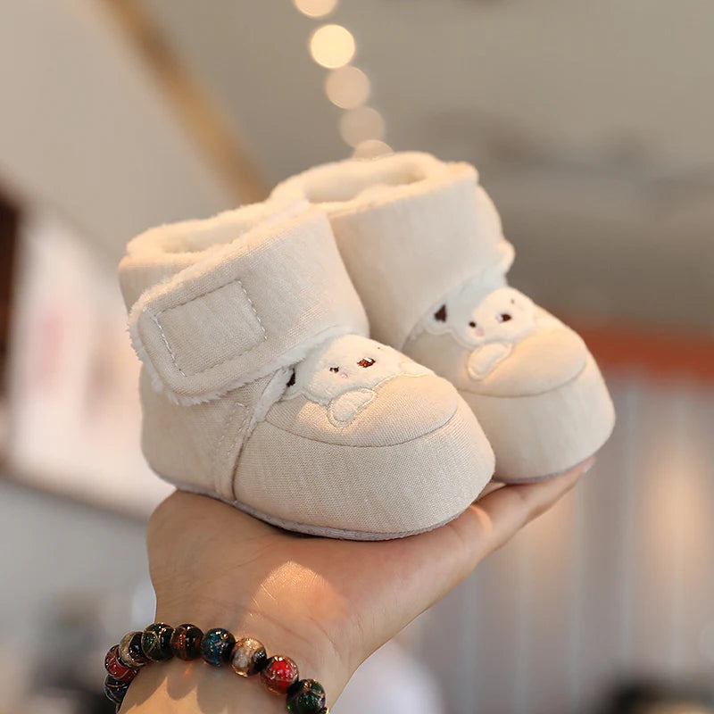 0-18M Apricot New Soft Winter Boots Baby Girl Boy Winter Warm Shoes Solid Fashion Toddler Fuzzy Balls First Walkers Kid Shoes