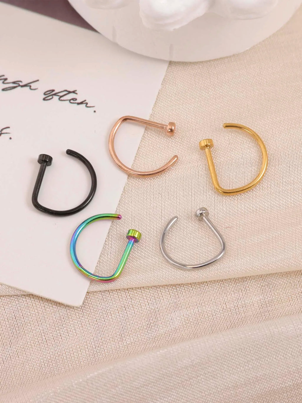Fake Nose Ring | D-Shape Stainless Steel Faux Piercing for Nose & Ear