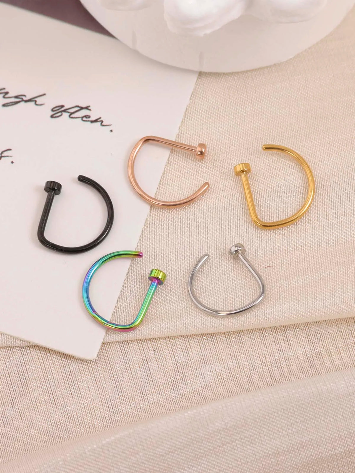 Fake Nose Ring | D-Shape Stainless Steel Faux Piercing for Nose & Ear