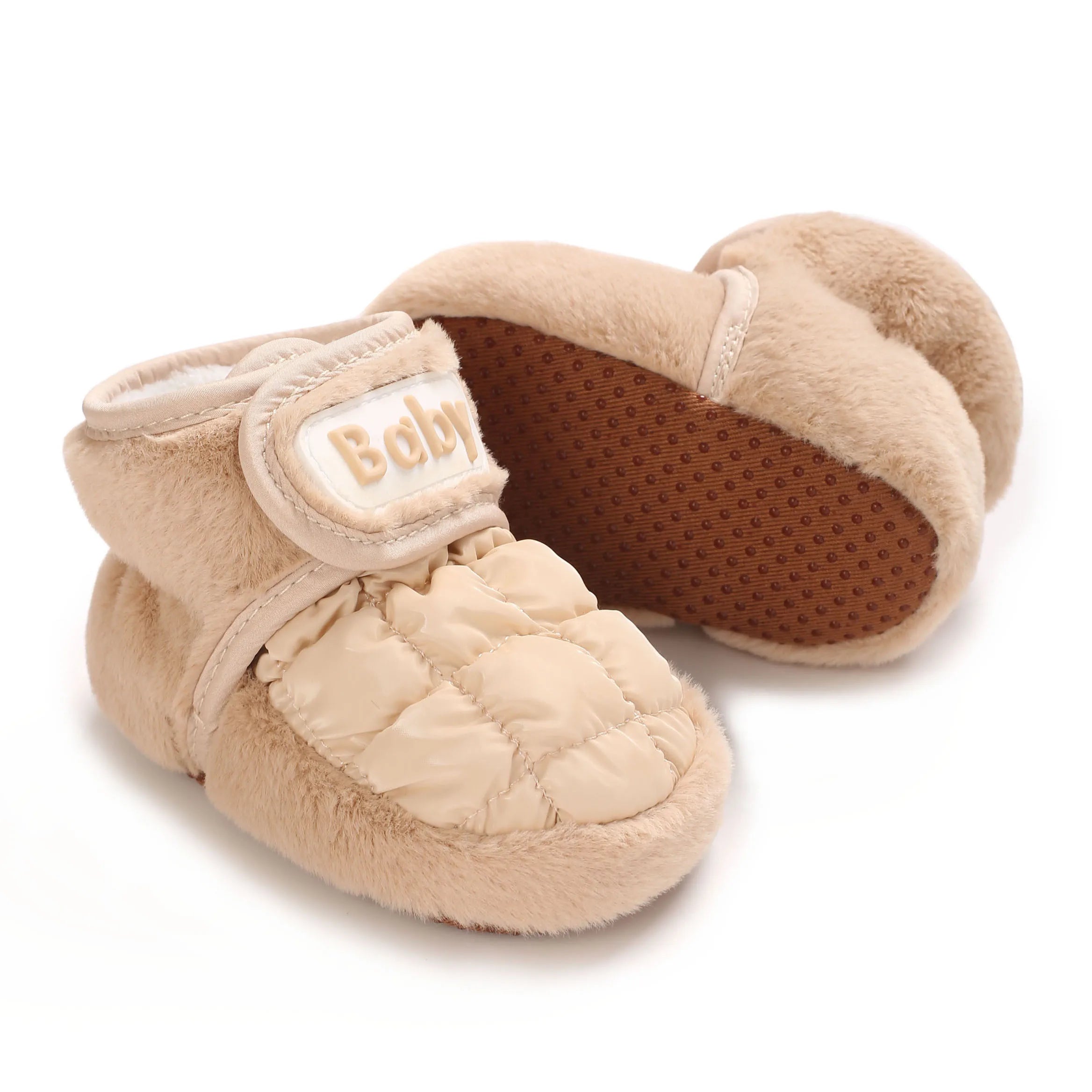 0-18M Apricot New Soft Winter Boots Baby Girl Boy Winter Warm Shoes Solid Fashion Toddler Fuzzy Balls First Walkers Kid Shoes