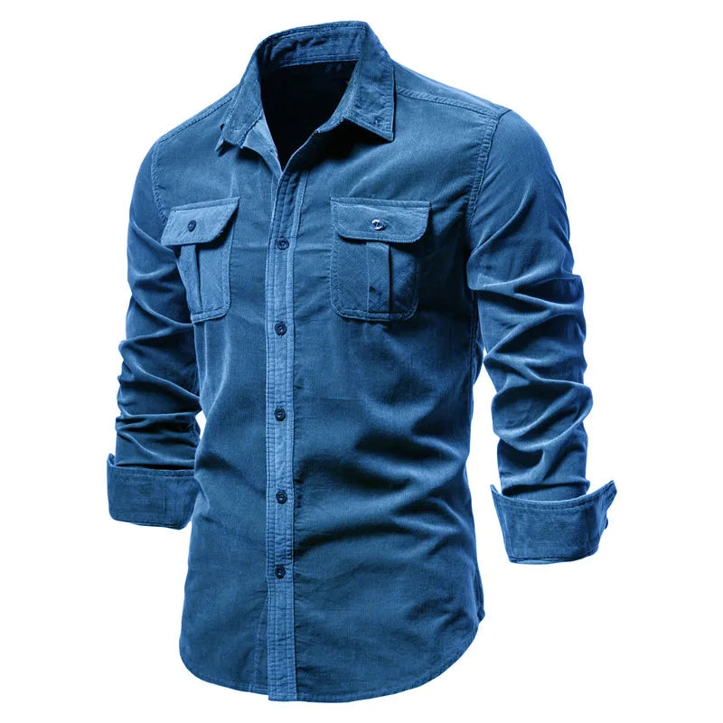 Men's Cotton Corduroy Shirt – Slim Fit Button-Down Casual Streetwear