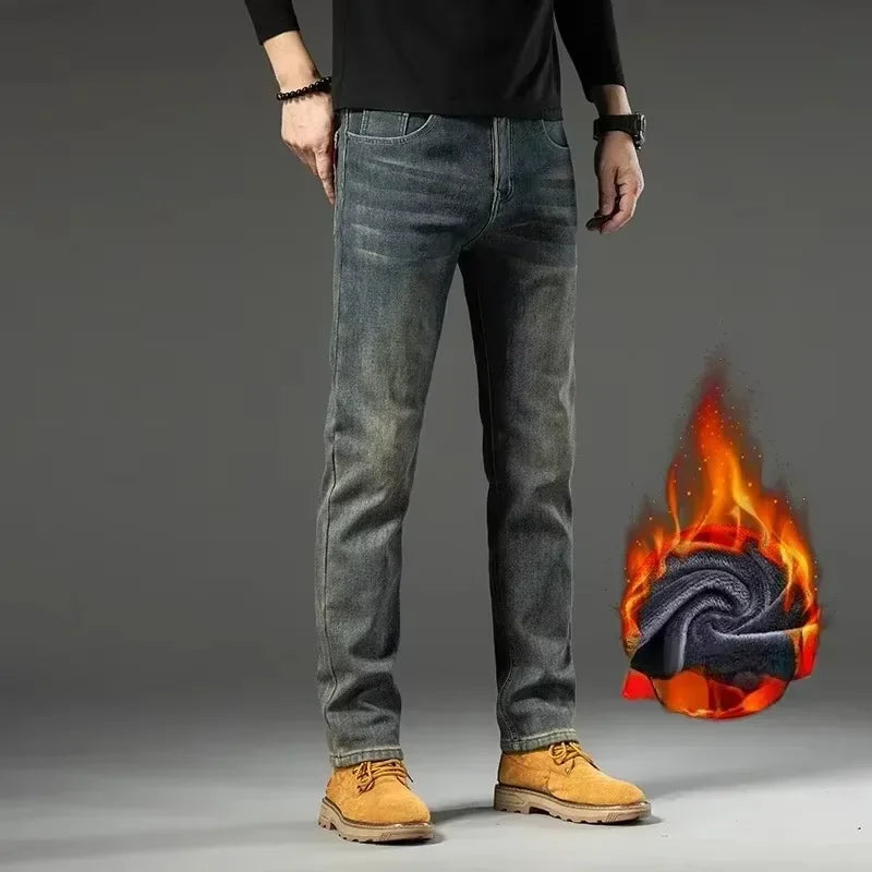 Men's Fleece-Lined Straight Jeans – Warm Winter Denim