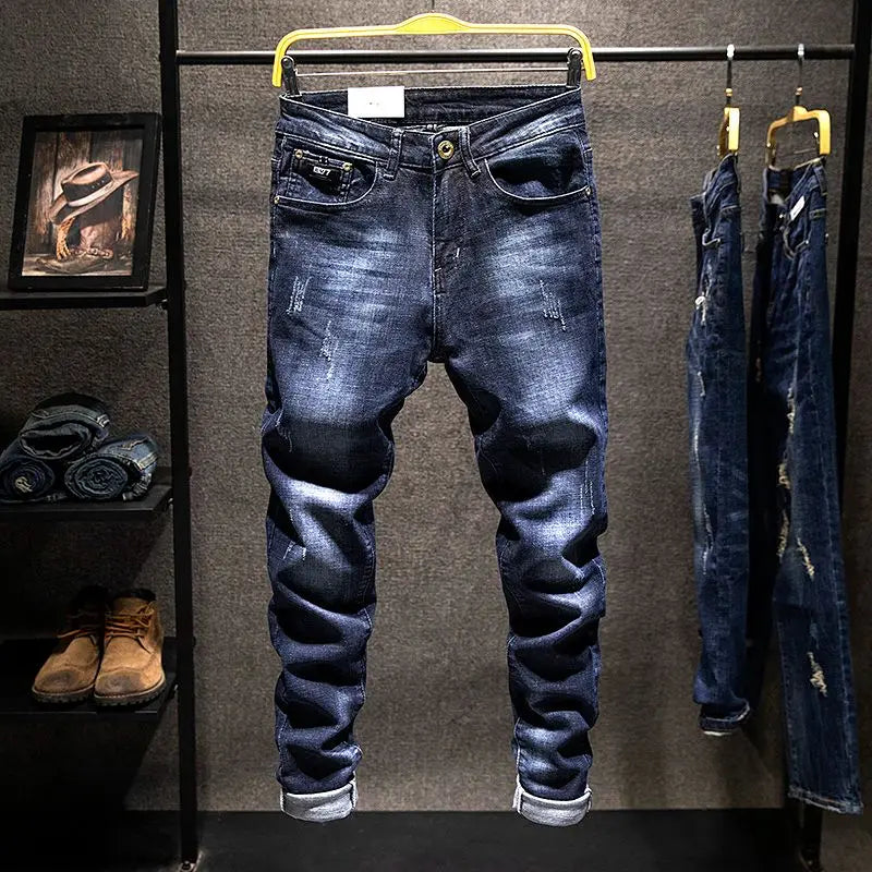 Men's Slim Fit Ripped Stretch Jeans – Distressed Denim