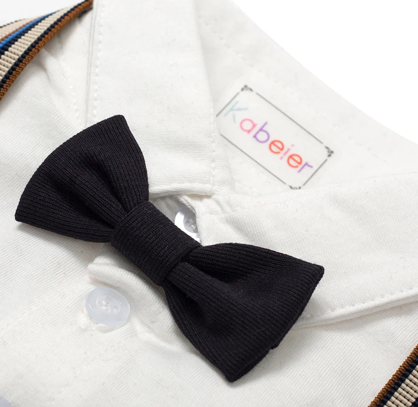 Newborn Baby Boy Formal Gentleman Romper Set – Vest, Hat, Bow & Strap Outfit