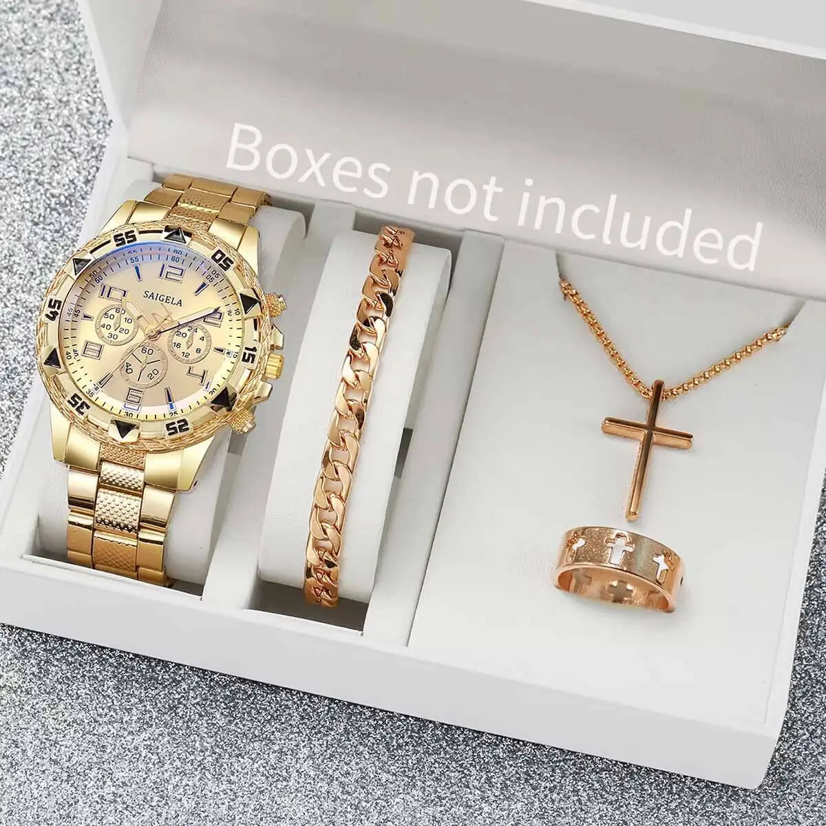 Men's 4-Piece Luxury Watch & Jewelry Set | Quartz Watch, Bracelet, Necklace & Ring