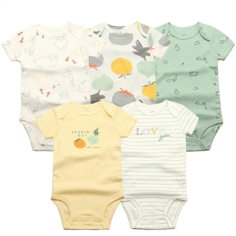 Baby Cotton Cartoon Romper – Short Sleeve Jumpsuit (0–24M)