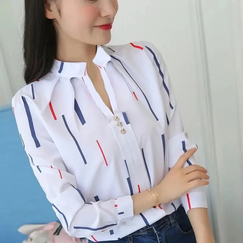 Women's Striped Slim Fit Long Sleeve Blouse — Casual Office Lady Pullover Top | 3 Colors | S–XXXL