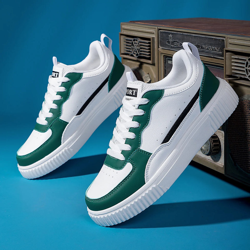Men's Breathable White Sneakers — Non-Slip Thick Sole