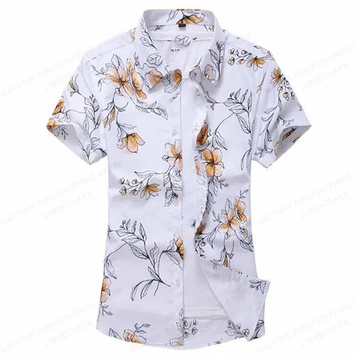 Summer Floral Hawaiian Shirts Men Fashion Short Sleeve Shirt Flower Blouse Turn Over Collar Casual Lapel Camisas Men's Clothing