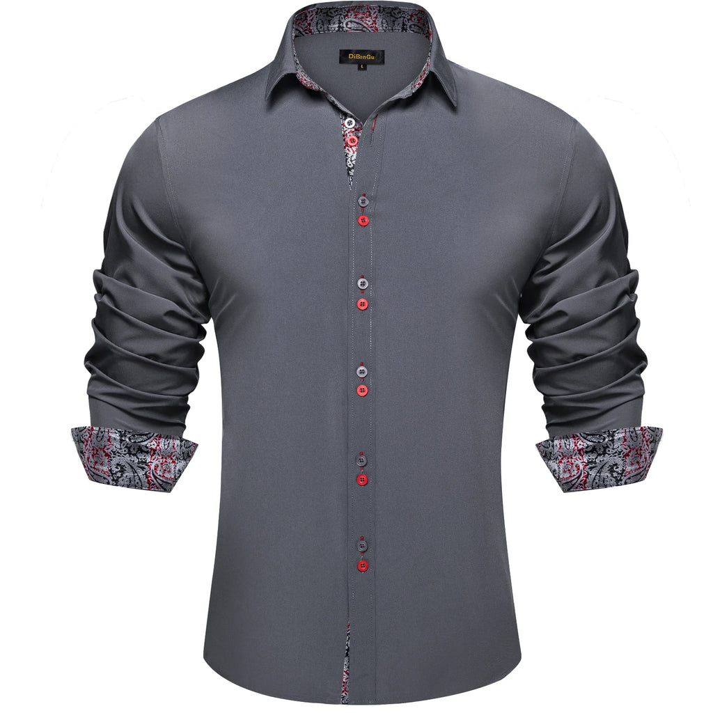 Men's Polyester Cotton Solid Black Shirts Long Sleeve Blue Paisley Patchwork Social Casual Dress Shirt Elegant Men Clothing