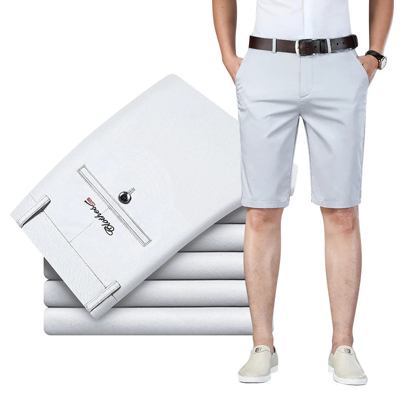 6 Color Casual Shorts Men 2025 Summer New Straight Elastic Business Fashion Thin Short Pants Male Brand Khaki Beige Black Navy