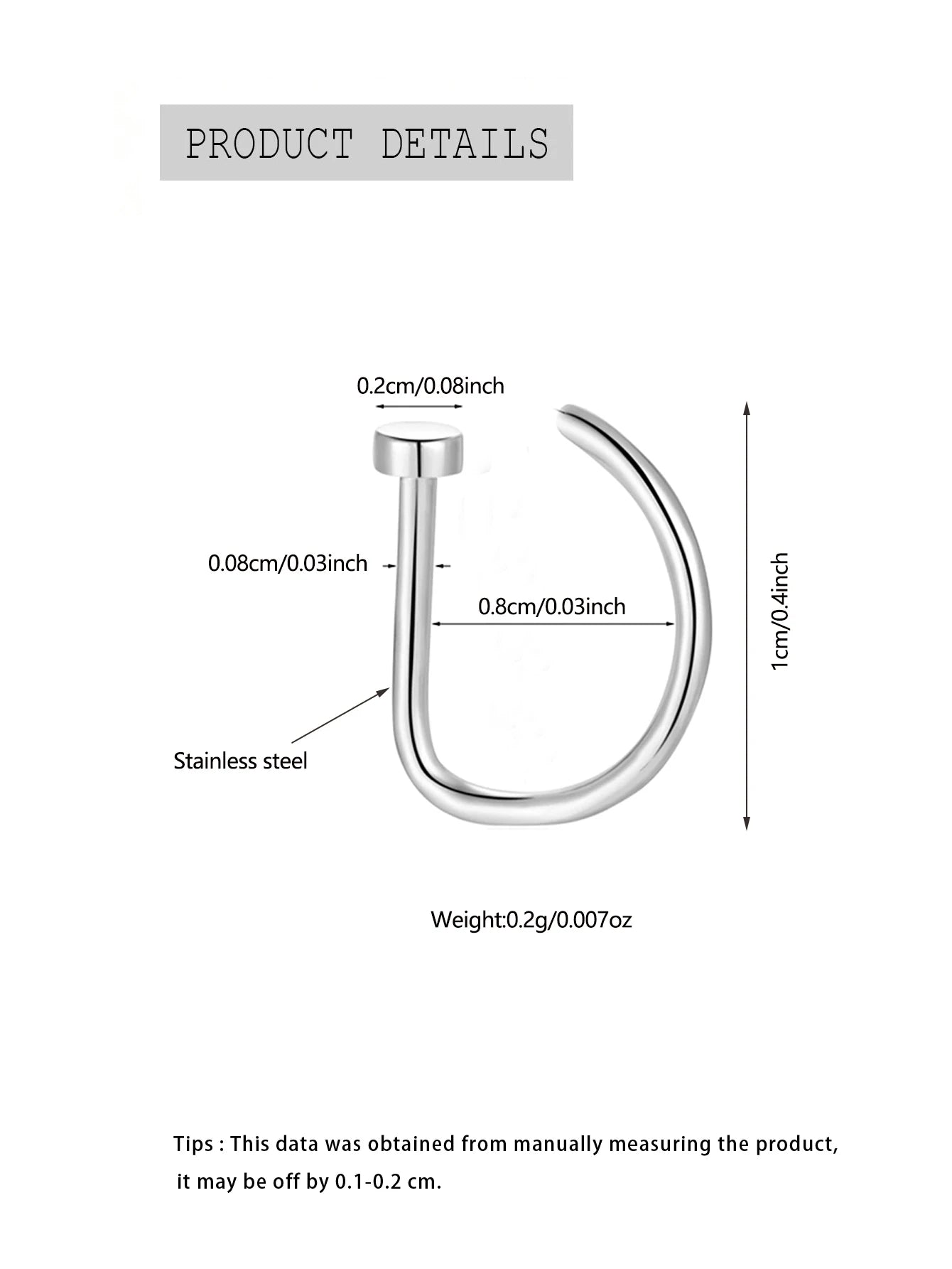 Fake Nose Ring | D-Shape Stainless Steel Faux Piercing for Nose & Ear