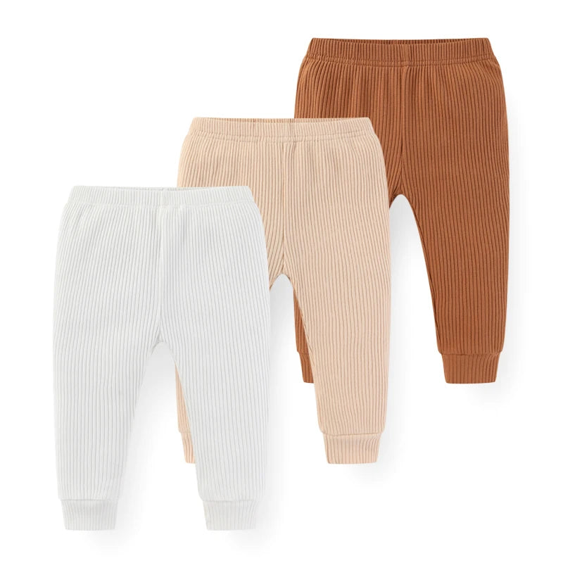 Baby Cotton Solid Pants 3-Pack – Soft Elastic Waist Trousers (0–24M)