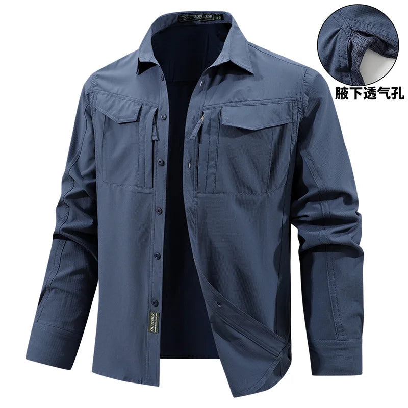 Men's Quick-Dry Outdoor Cargo Shirt – Breathable Long Sleeve