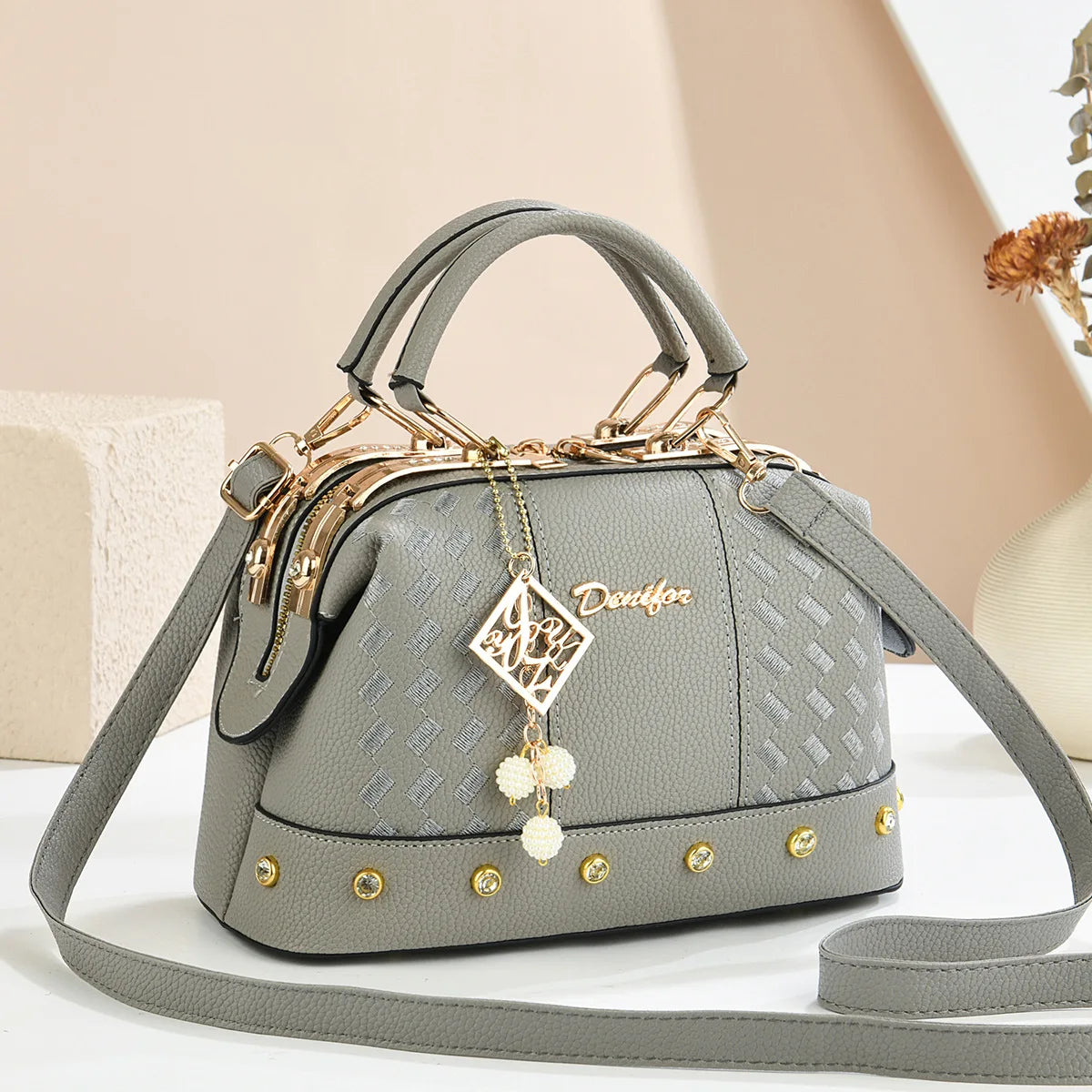 Fashionable Minimalist Women's Handbag Crossbody Shoulder Bag PU Material City Style Small Square Bag Metal Rivet Detail