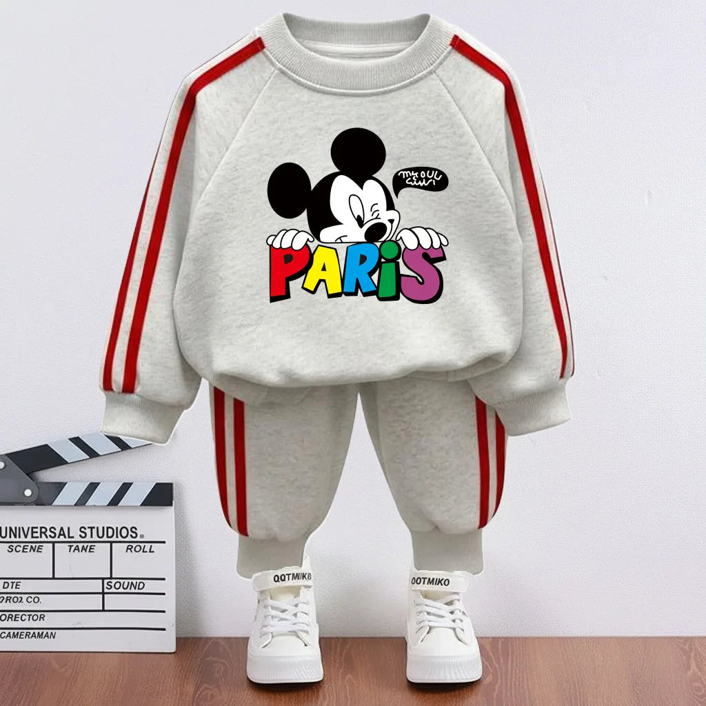 Boys' Cartoon Tracksuit Set – Hoodie & Striped Pants