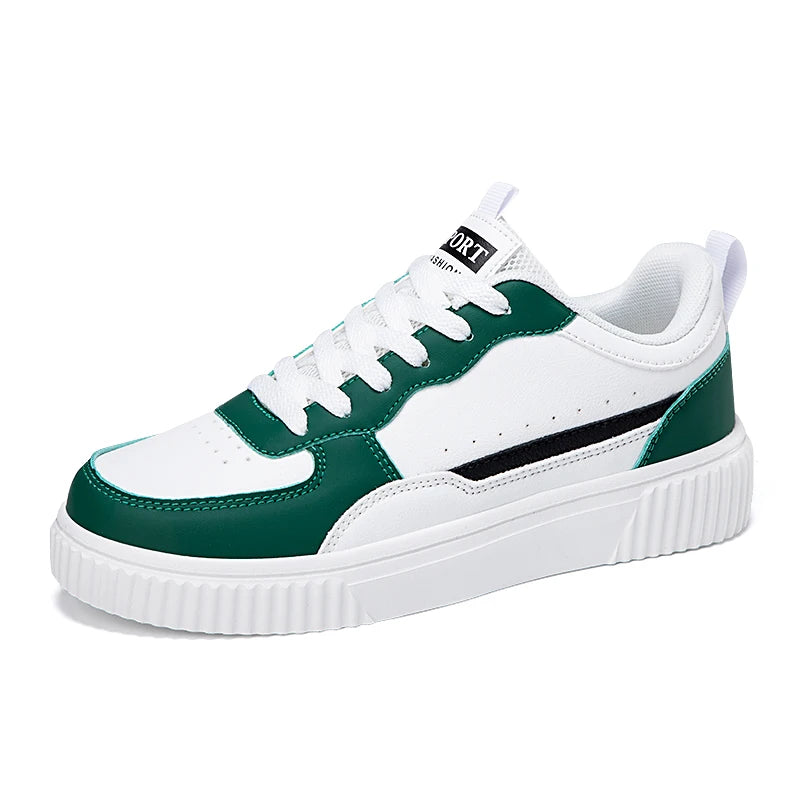 Men's Breathable White Sneakers — Non-Slip Thick Sole