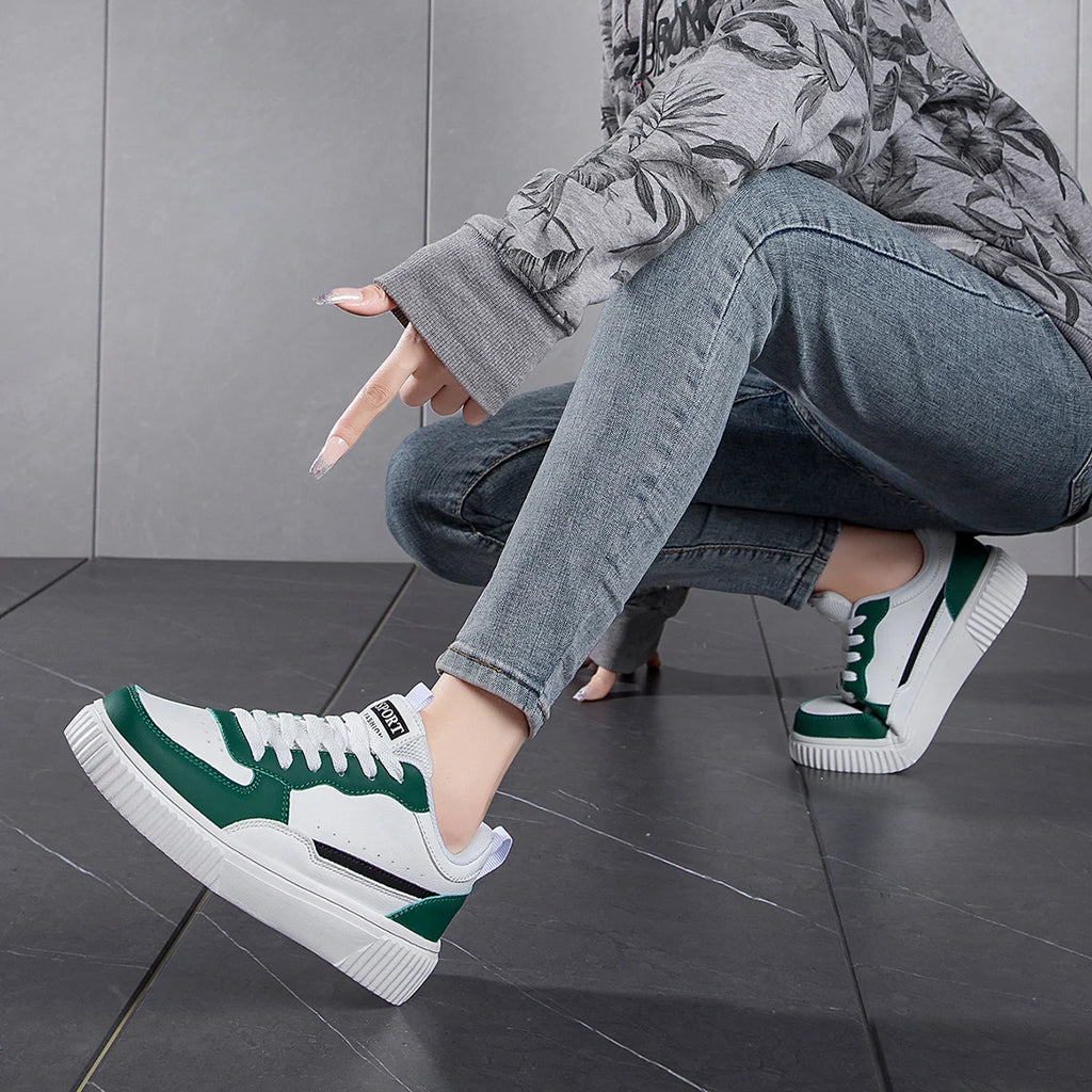 Men's Breathable White Sneakers — Non-Slip Thick Sole