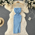 Women's Knit Bodycon Midi Dress — Sexy Slash Neck Split Streetwear