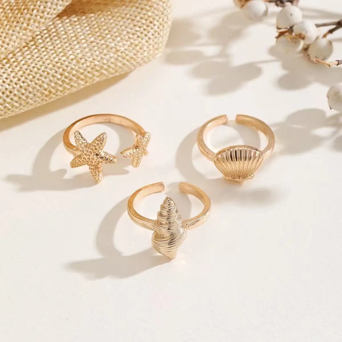 Shell & Geometric Ring Set